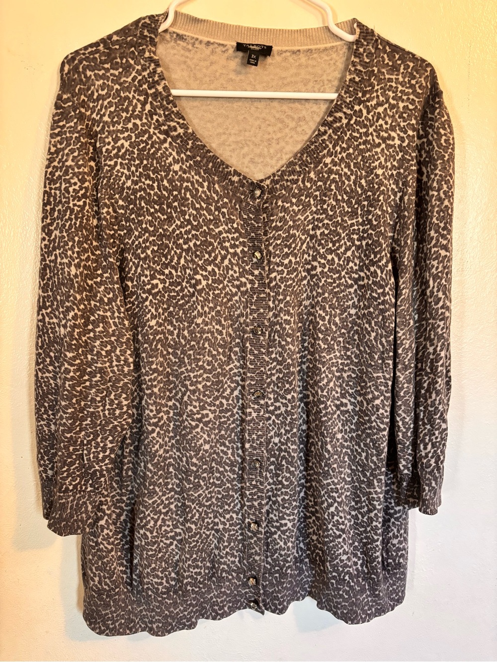 Gray and Black Leopard-Print V-Neck Cardigan